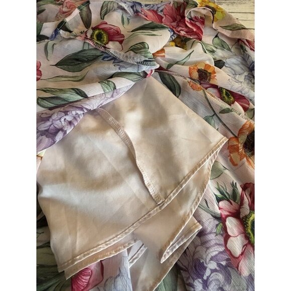 Express Pink Floral Spring Chiffon Tie Strap Tiered Maxi Dress Small Romantic - Picture 11 of 12